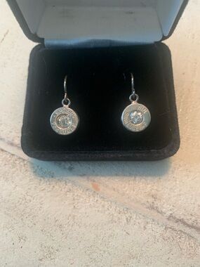 9mm Luger Bullet Earrings with beautiful clear stone.